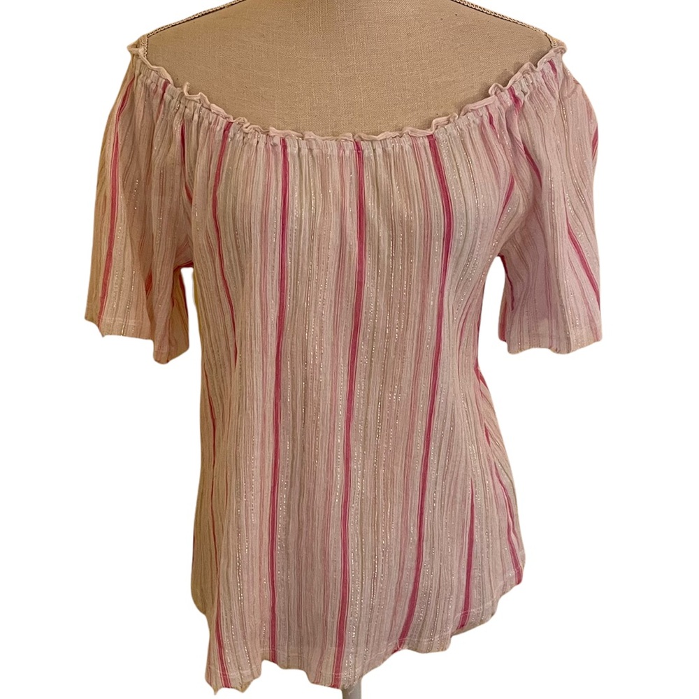 Velvet by Graham and Spencer Off-the-Shoulder Blouse with Silver Thread Detail